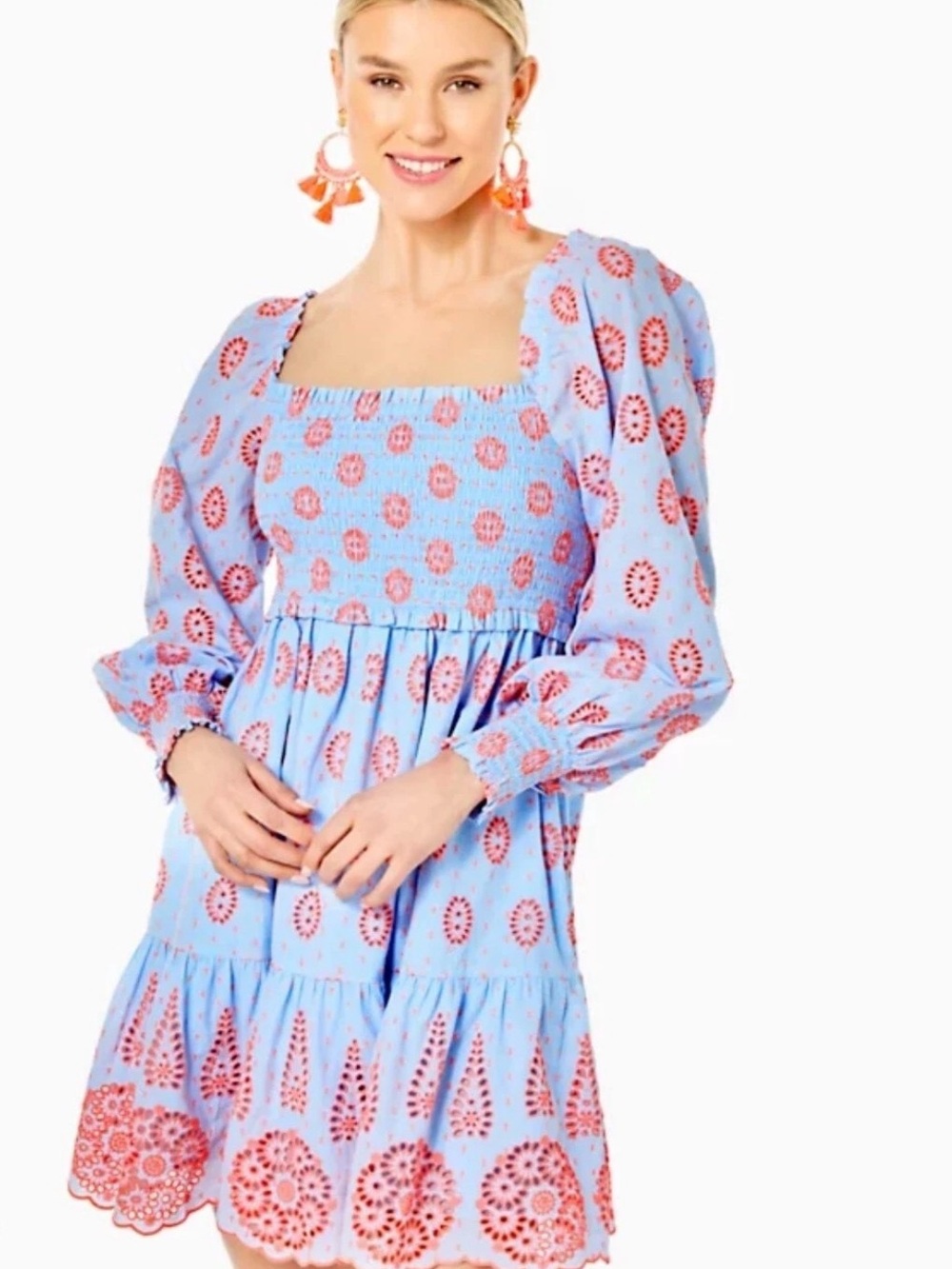Lily Pulitzer Rainna Smocked Eyelet Tiered Dress